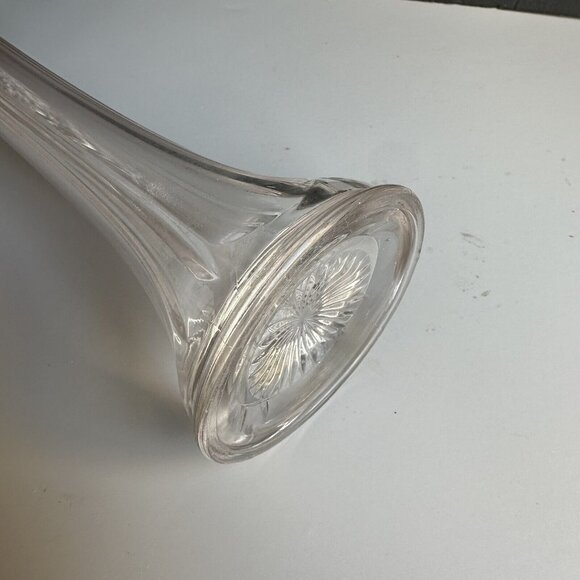 Vintage Clear Swung Glass Tulip Fluted Ribbed Vase MCM 17" Tall Stretched Vase - Picture 5 of 12